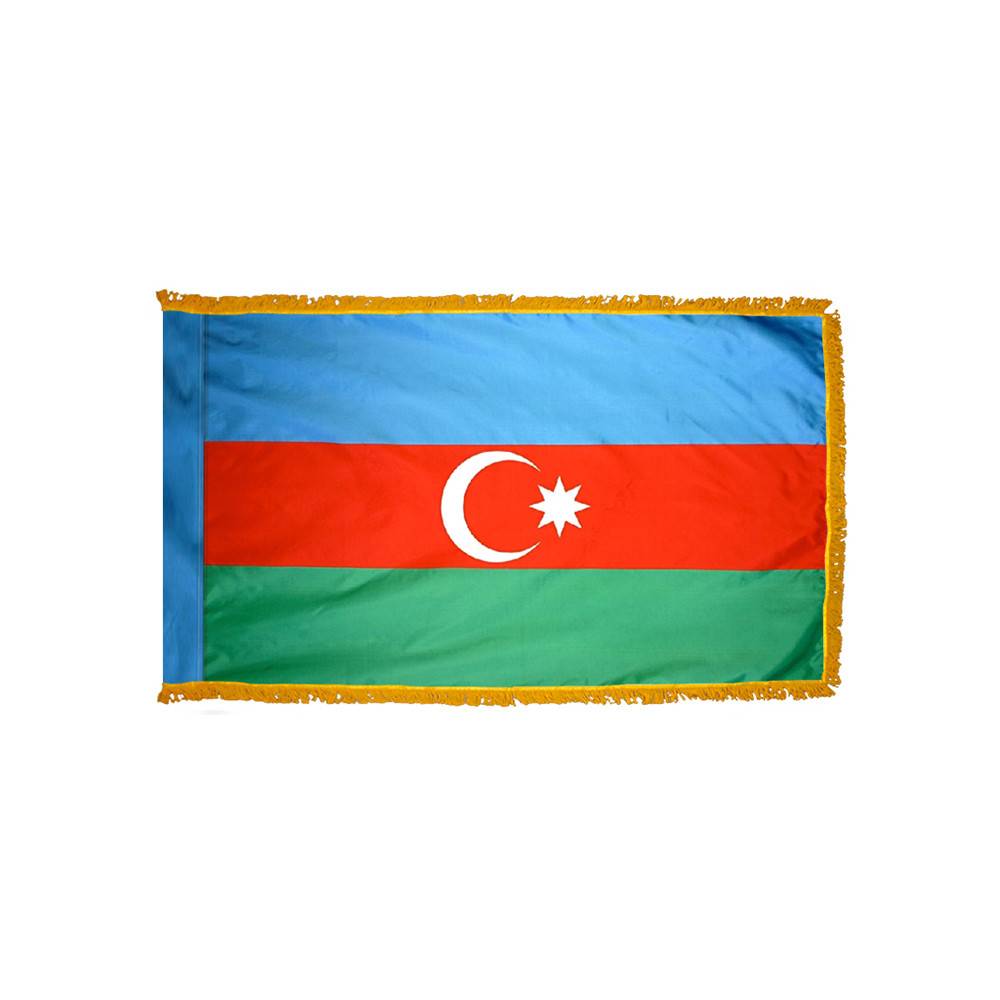 Azerbaijan Flag with Polesleeve & Fringe