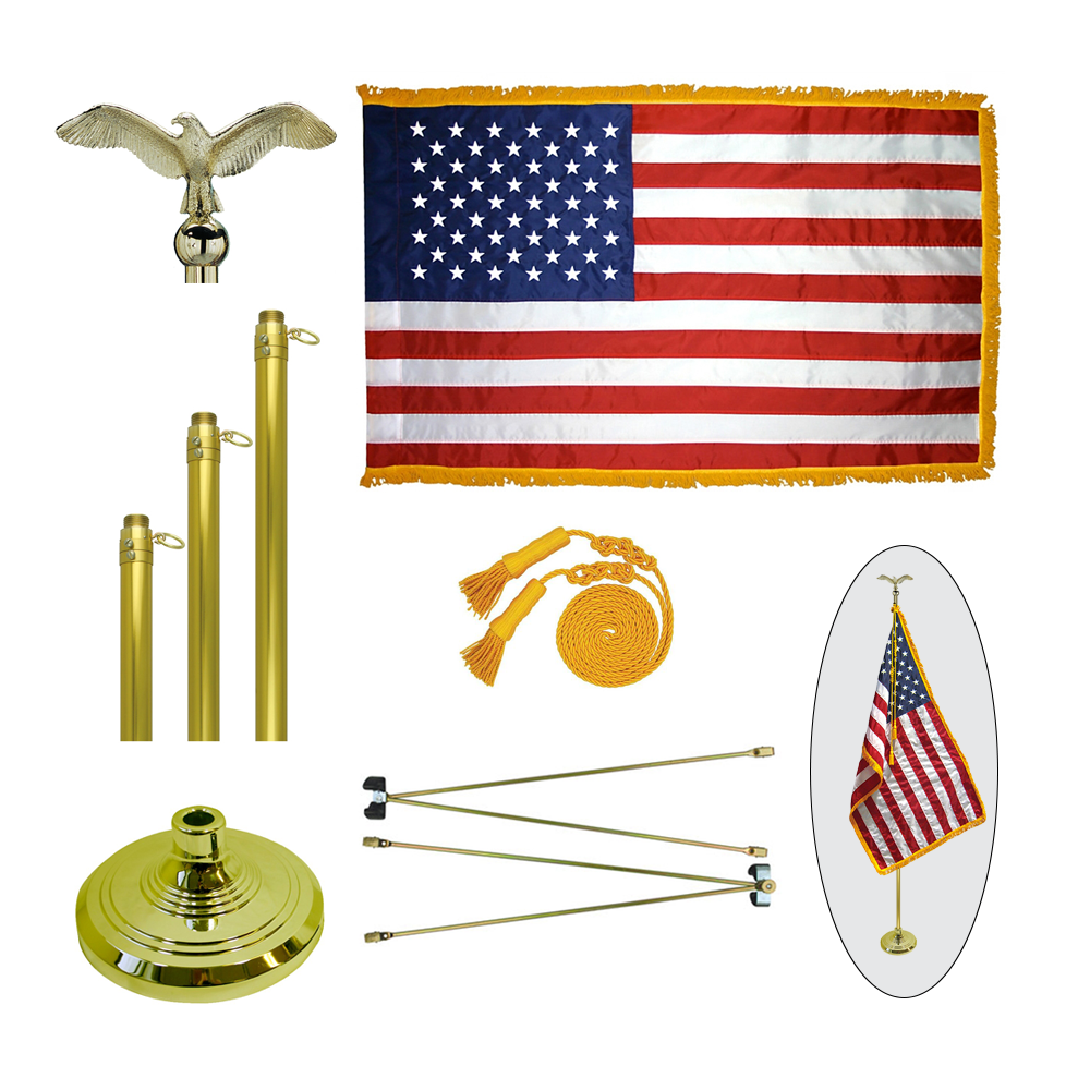 Classic Indoor American Flag Display Set with Adjustable Flagpole