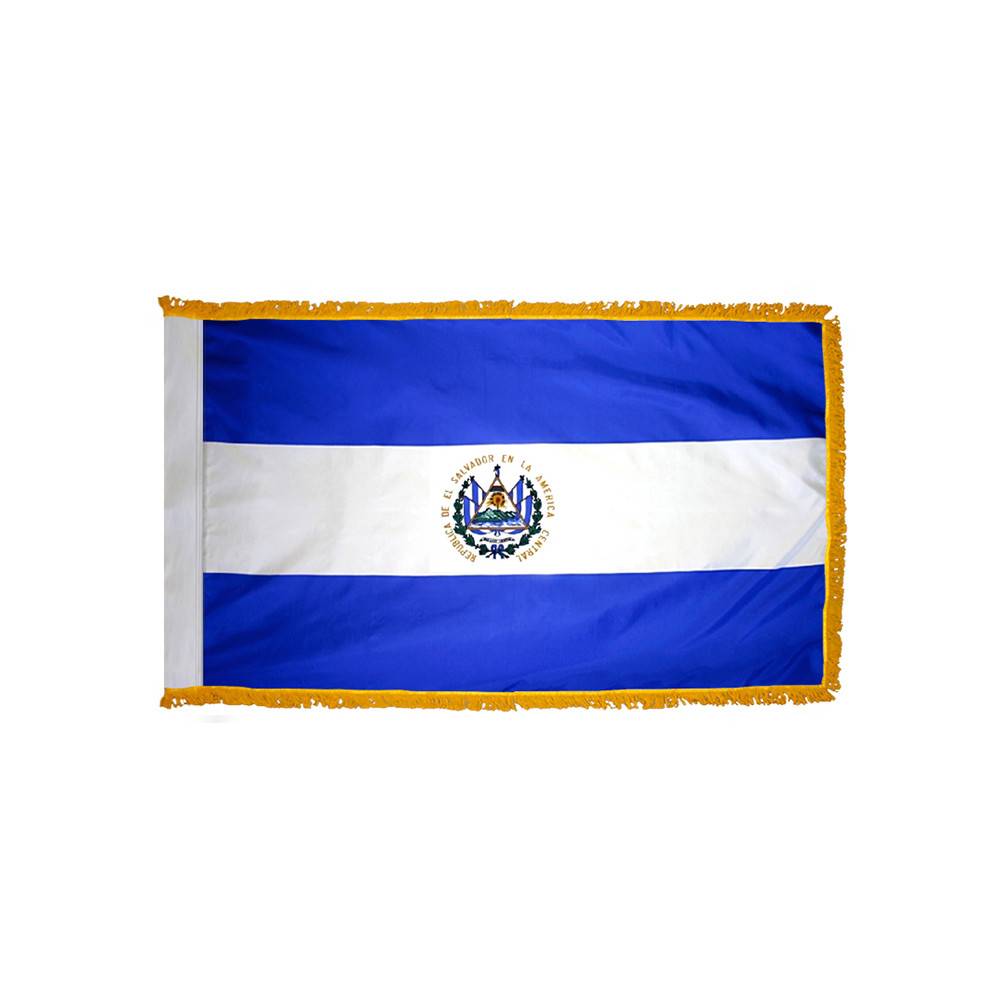 El Salvador Flag with Polesleeve & Fringe