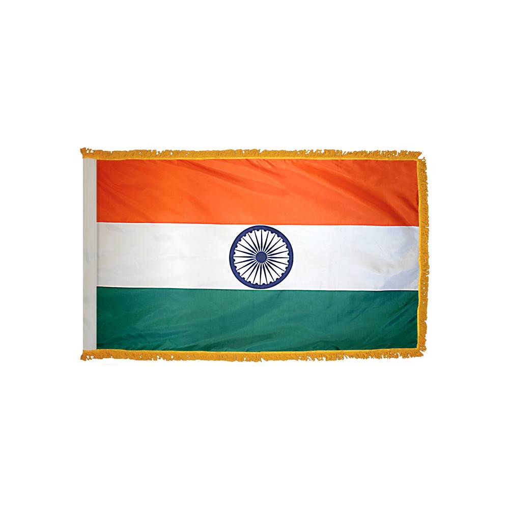 India Flag with Polesleeve & Fringe