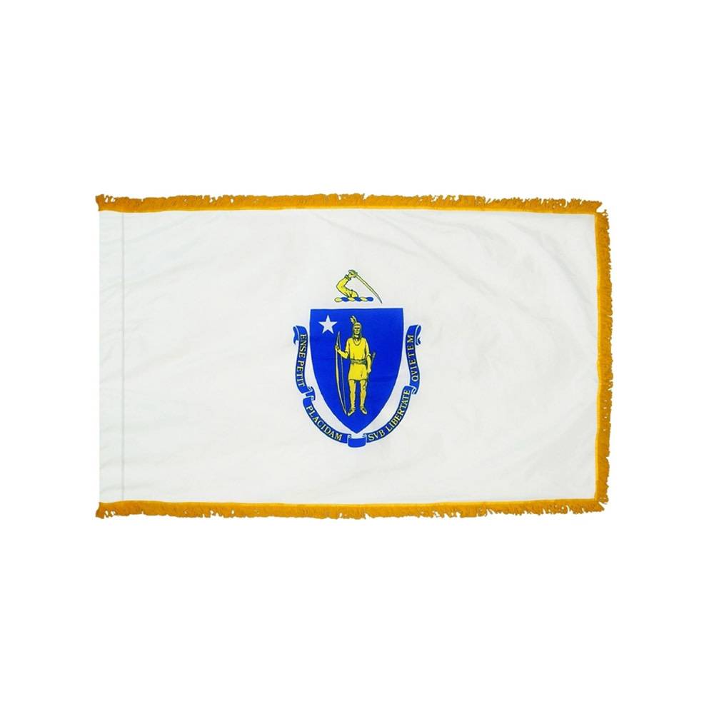 Massachusetts Flag with Polesleeve & Fringe
