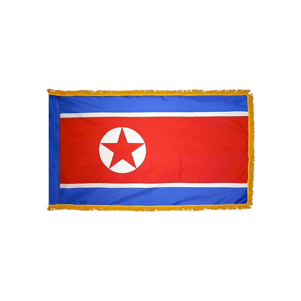 North Korea Flag with Polesleeve & Fringe
