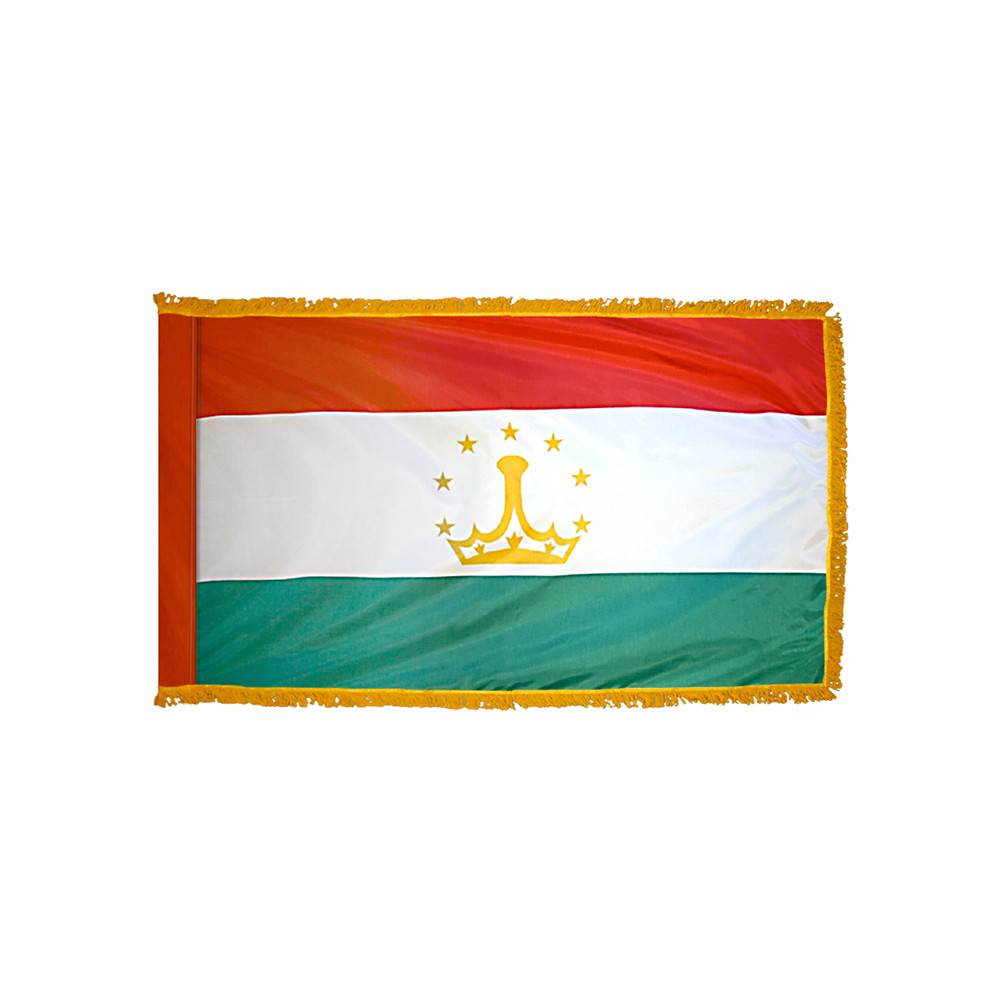 Tajikistan Flag with Polesleeve & Fringe