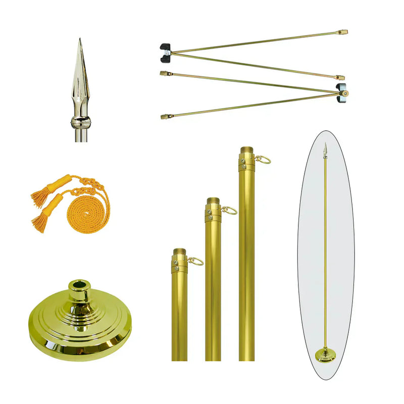 Indoor flag display hardware set with adjustable flagpole and weighted floor stand from Kengla Flag Co.