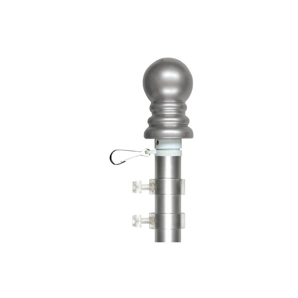 Silver aluminum spinning flagpole with rotating anti-tangle design for outdoor flag display