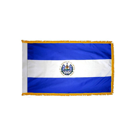 El Salvador Flag with Polesleeve & Fringe