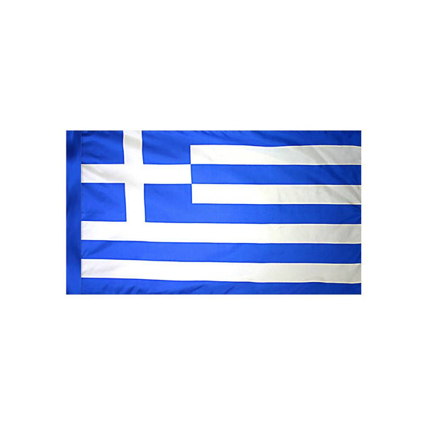 Close-up of Greece flag showing blue and white horizontal stripes