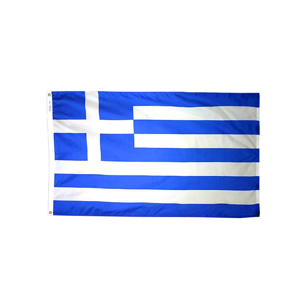 Close-up of Greece flag showing blue and white horizontal stripes