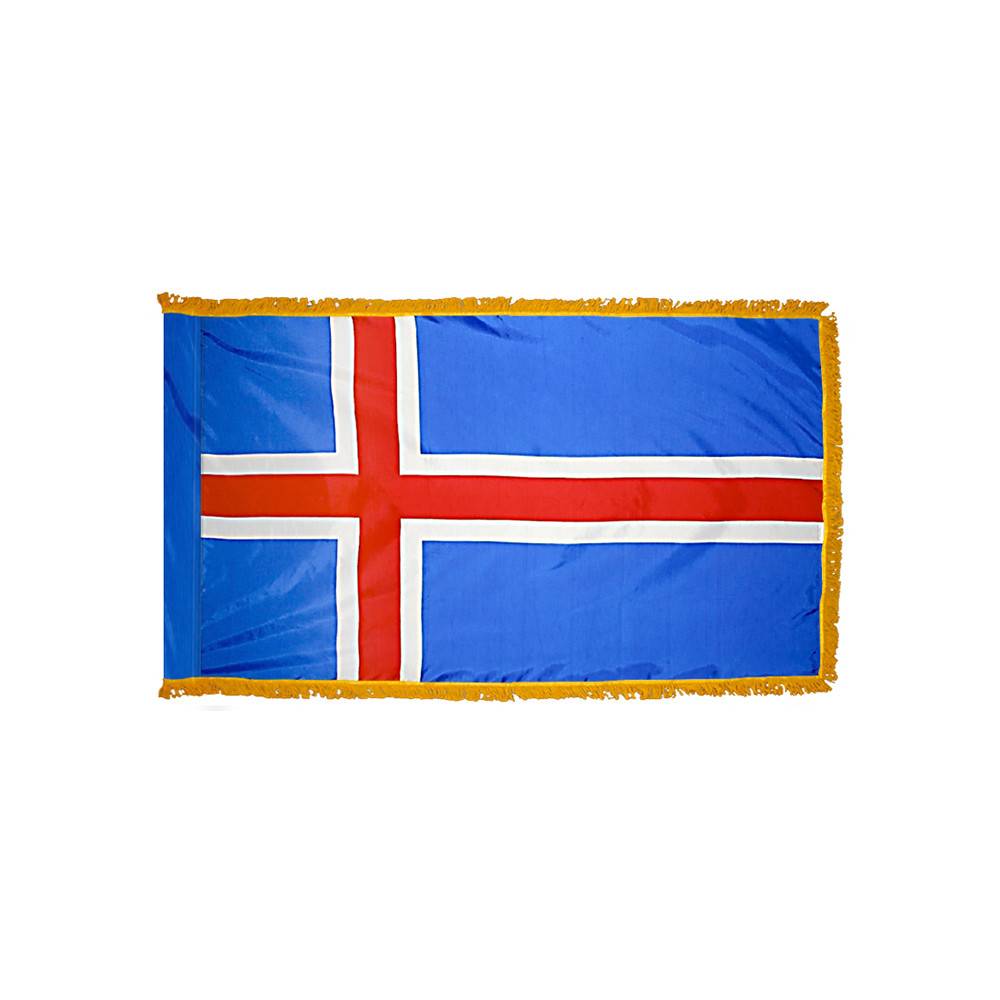 Iceland Flag with Polesleeve & Fringe