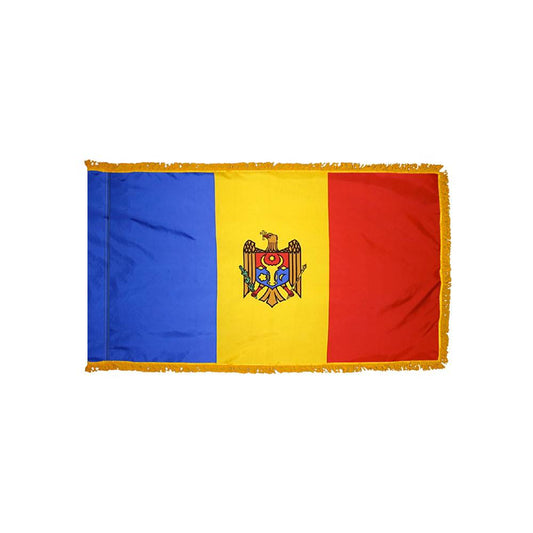Moldova Flag with Polesleeve & Fringe