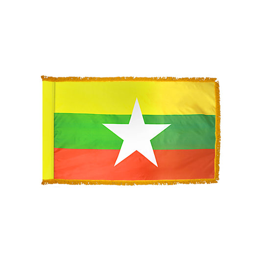 Myanmar Flag with Polesleeve & Fringe