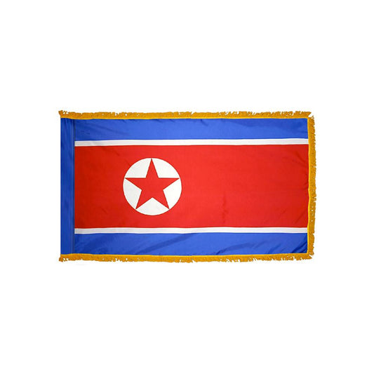 North Korea Flag with Polesleeve & Fringe