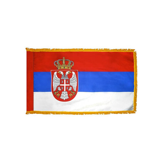 Serbia Flag with Polesleeve & Fringe