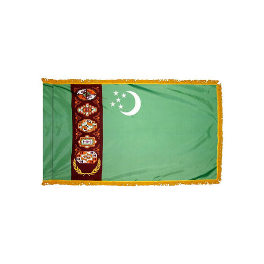 Turkmenistan Flag with Polesleeve & Fringe