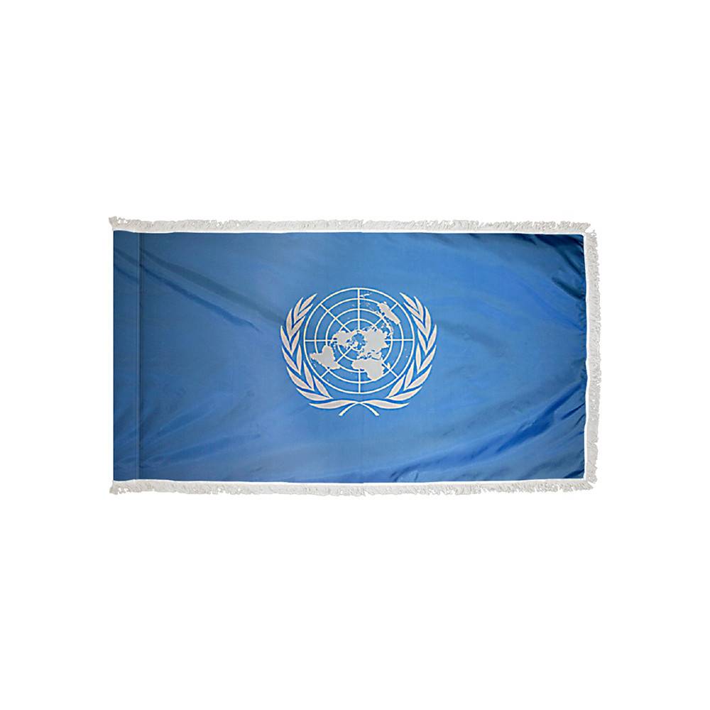 United Nations Flag with Polesleeve & Fringe