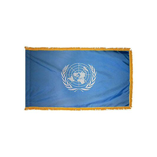 United Nations Flag with Polesleeve & Fringe