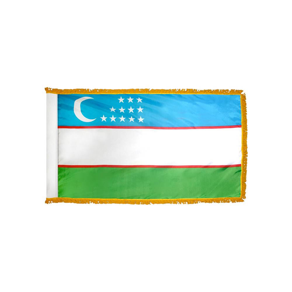Uzbekistan Flag with Polesleeve & Fringe
