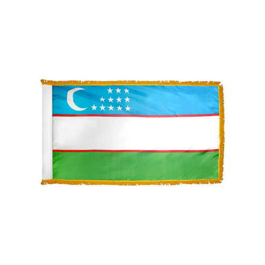 Uzbekistan Flag with Polesleeve & Fringe